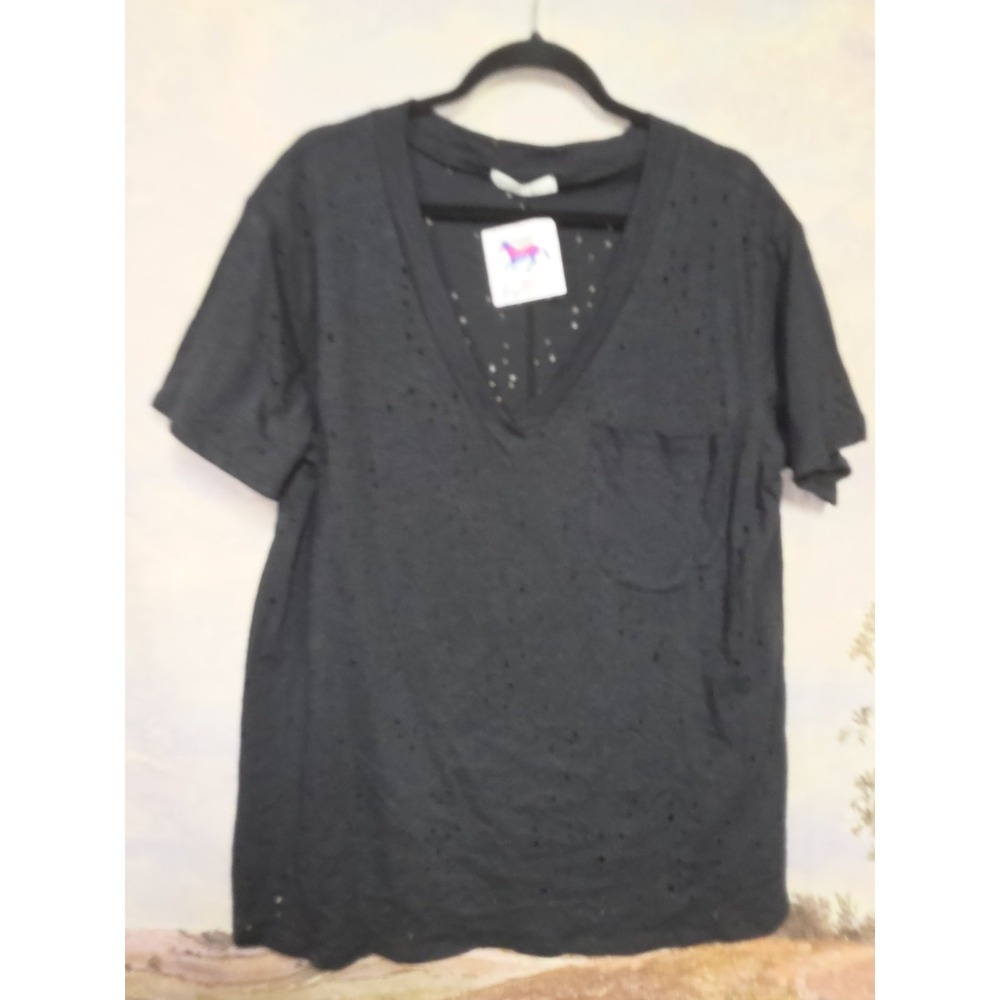Blakeley Black Distressed V-Neck Boyfriend Pocket Tee Shirt 1XL